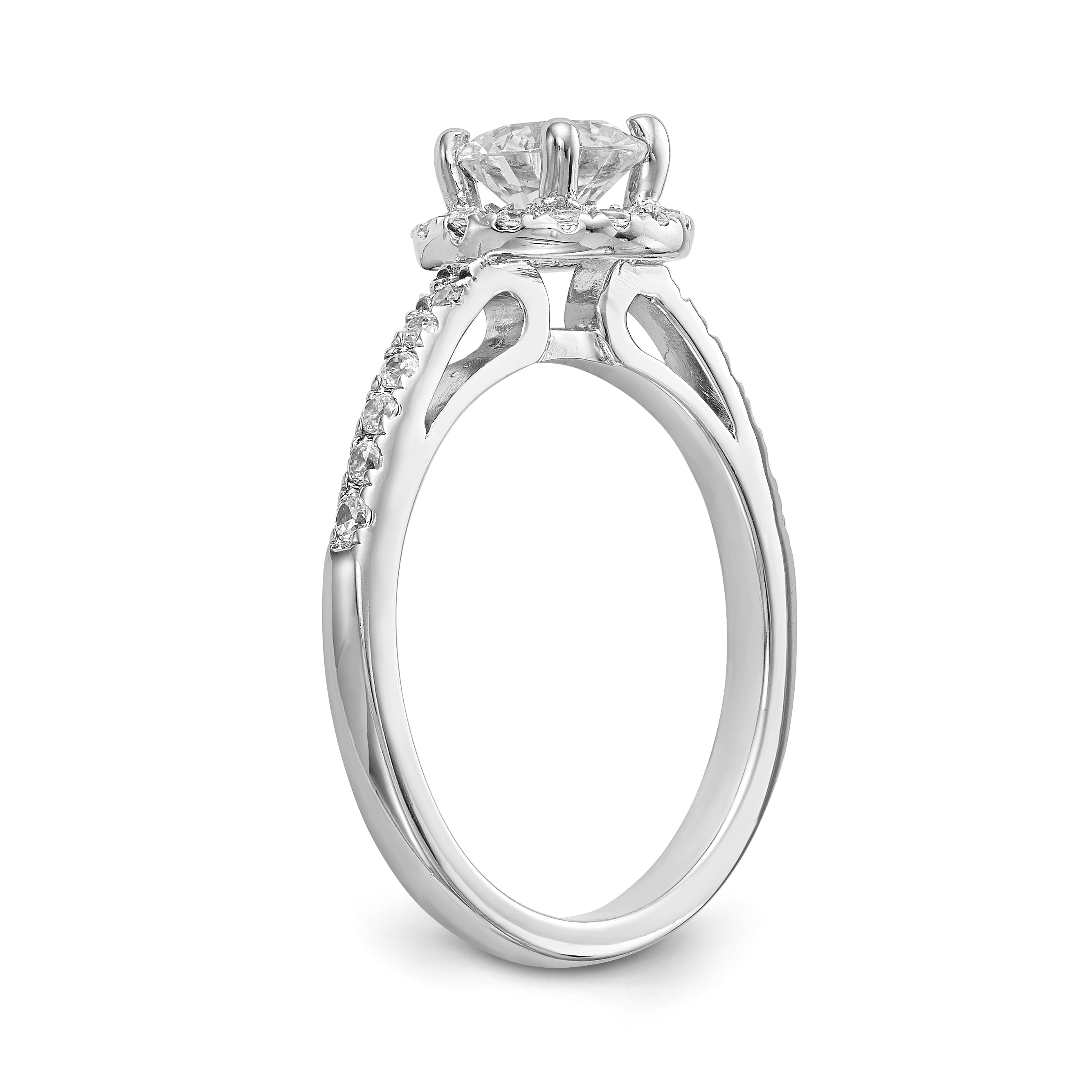 14K White Gold Round Simulated Diamond Halo Engagement Ring