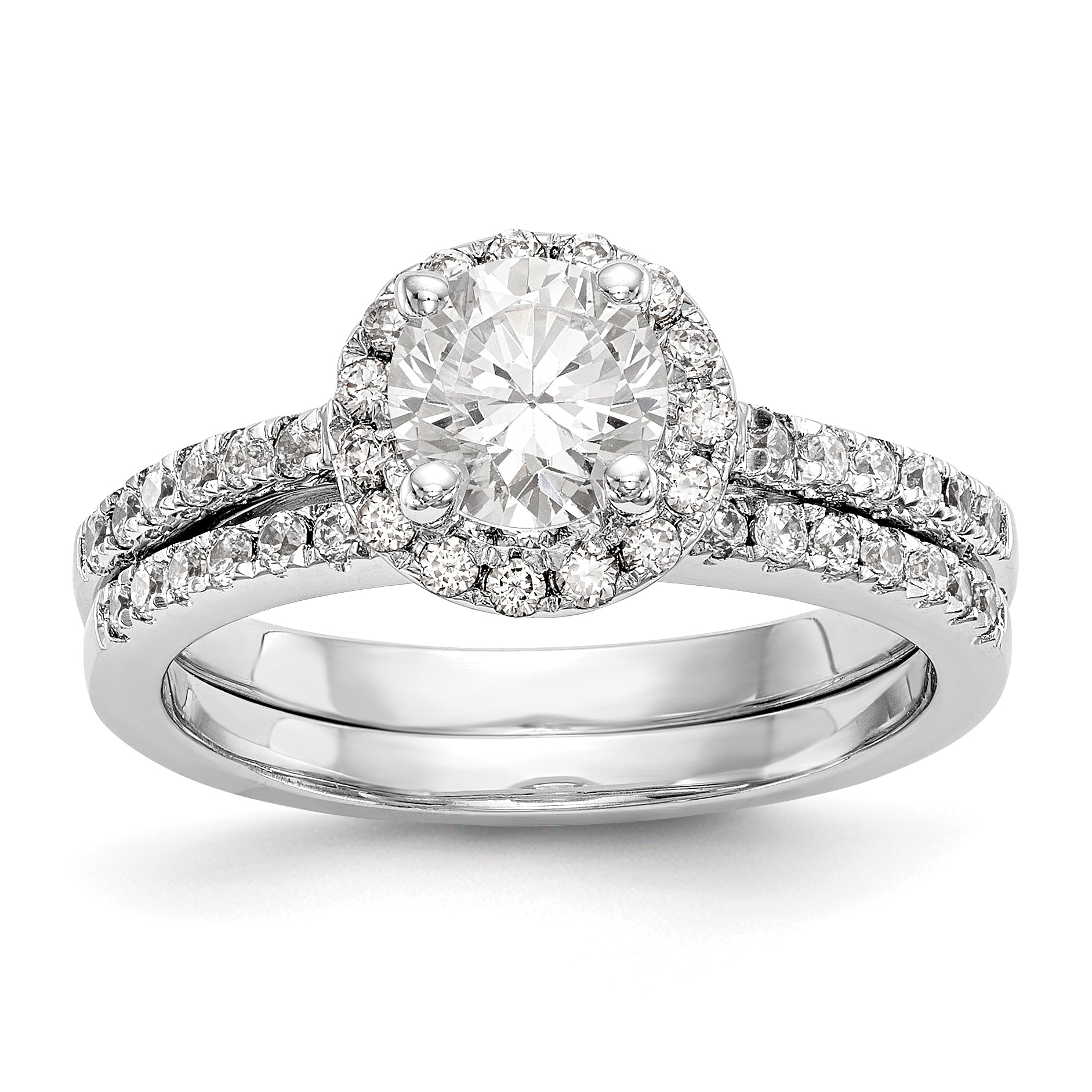 14K White Gold Round Simulated Diamond Halo Engagement Ring