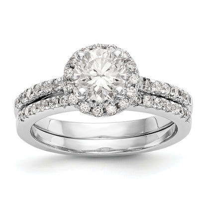 14K White Gold Round Simulated Diamond Halo Engagement Ring