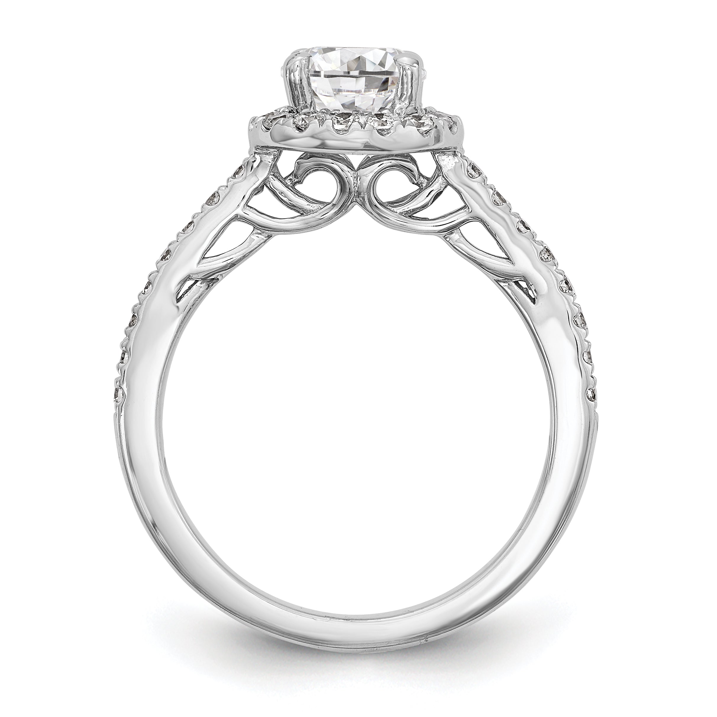 14K White Gold Round Simulated Diamond Halo Engagement Ring