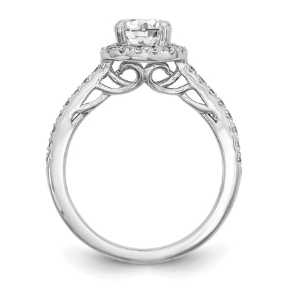 14K White Gold Round Simulated Diamond Halo Engagement Ring