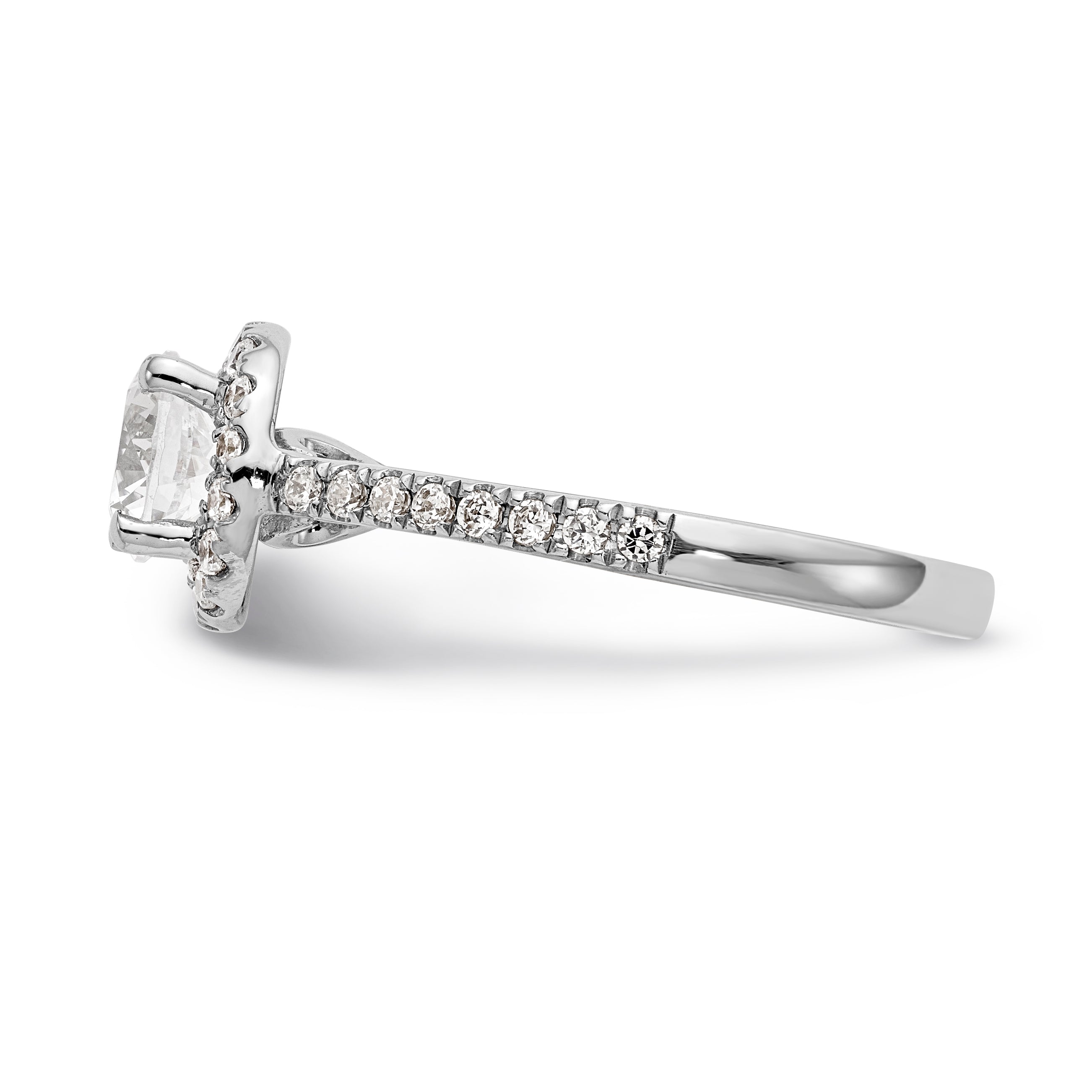 14K White Gold Round Simulated Diamond Halo Engagement Ring