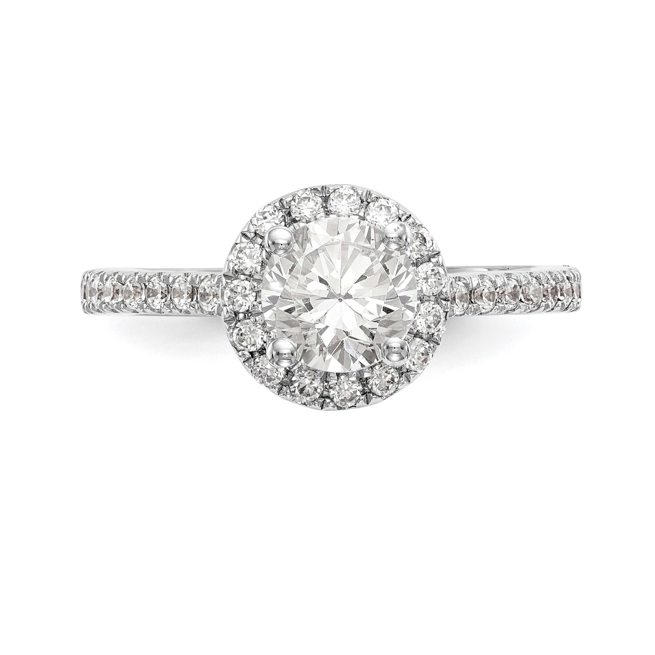 14K White Gold Round Simulated Diamond Halo Engagement Ring