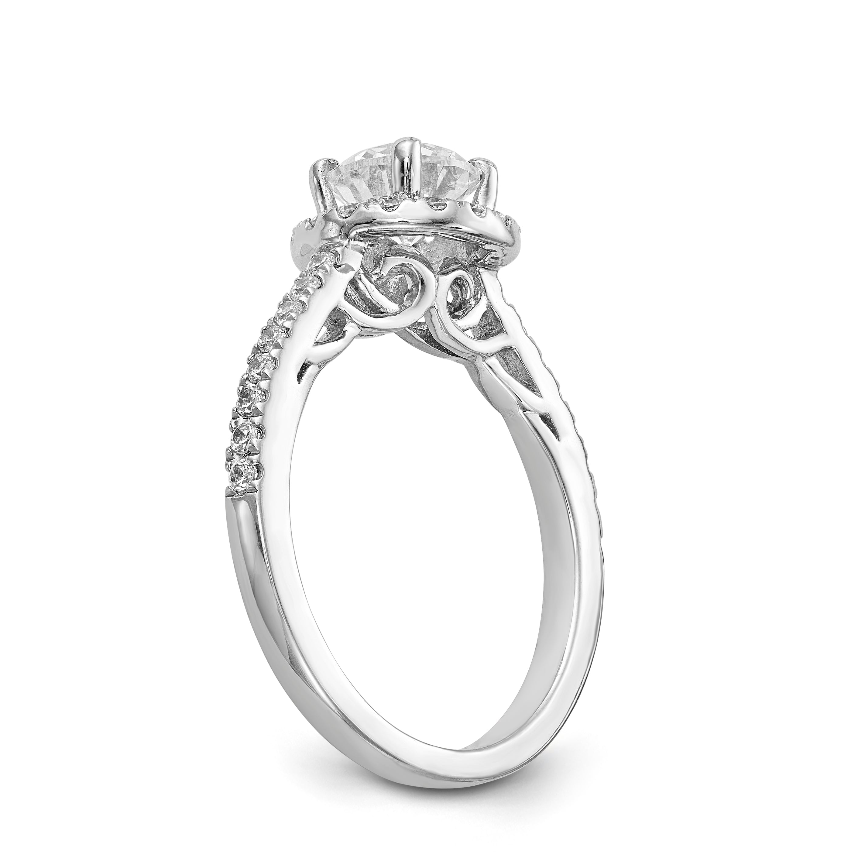 14K White Gold Round Simulated Diamond Halo Engagement Ring