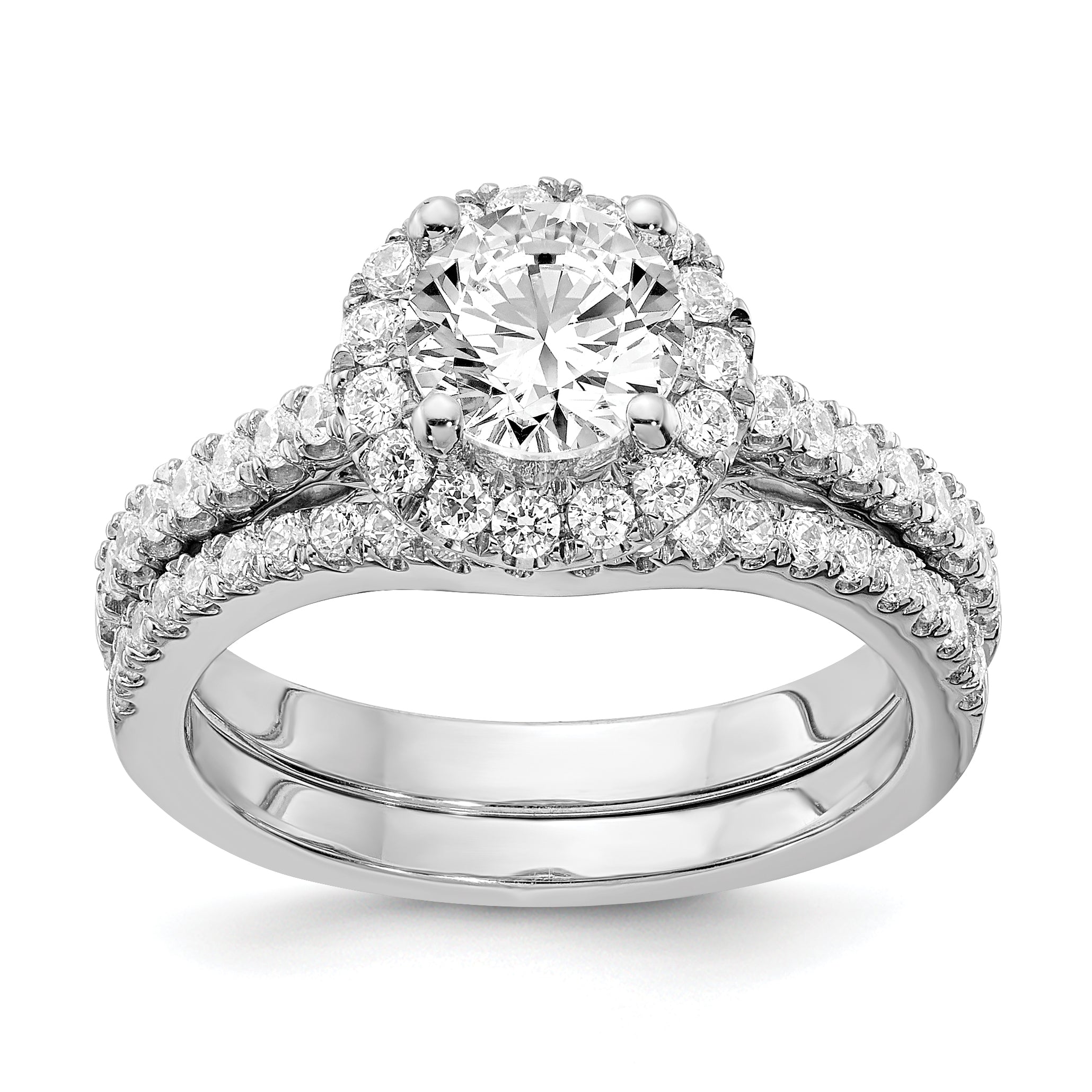 14K White Gold Round Simulated Diamond Halo Engagement Ring