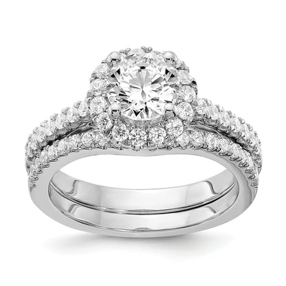 14K White Gold Round Simulated Diamond Halo Engagement Ring