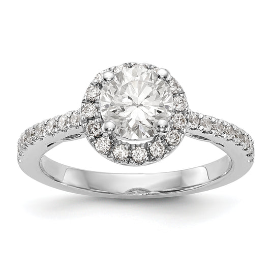 14K White Gold Round Simulated Diamond Halo Engagement Ring