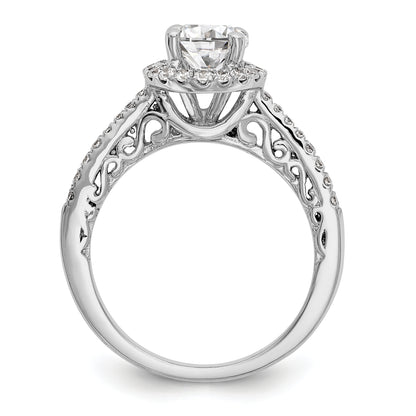 14K White Gold Round Simulated Diamond Halo Engagement Ring