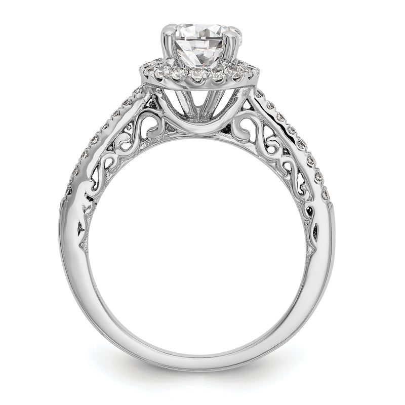 14K White Gold Round Simulated Diamond Halo Engagement Ring