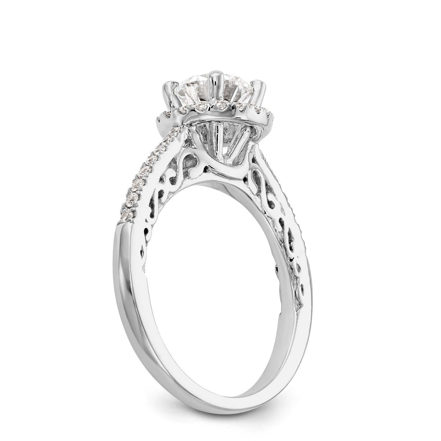 14K White Gold Round Simulated Diamond Halo Engagement Ring