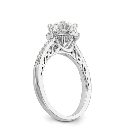 14K White Gold Round Simulated Diamond Halo Engagement Ring