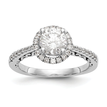 14K White Gold Round Simulated Diamond Halo Engagement Ring