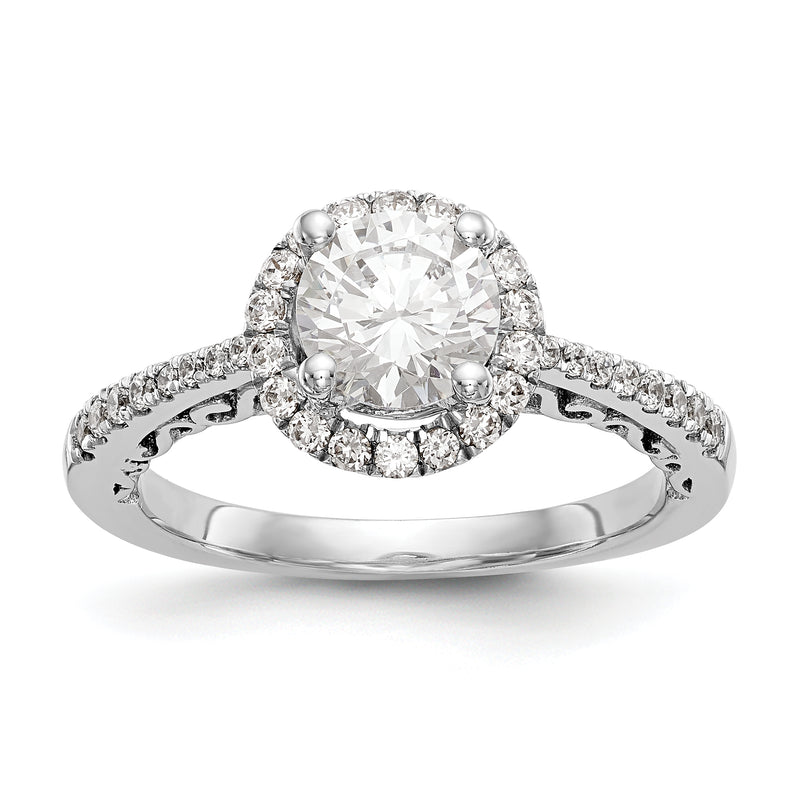 14K White Gold Round Simulated Diamond Halo Engagement Ring