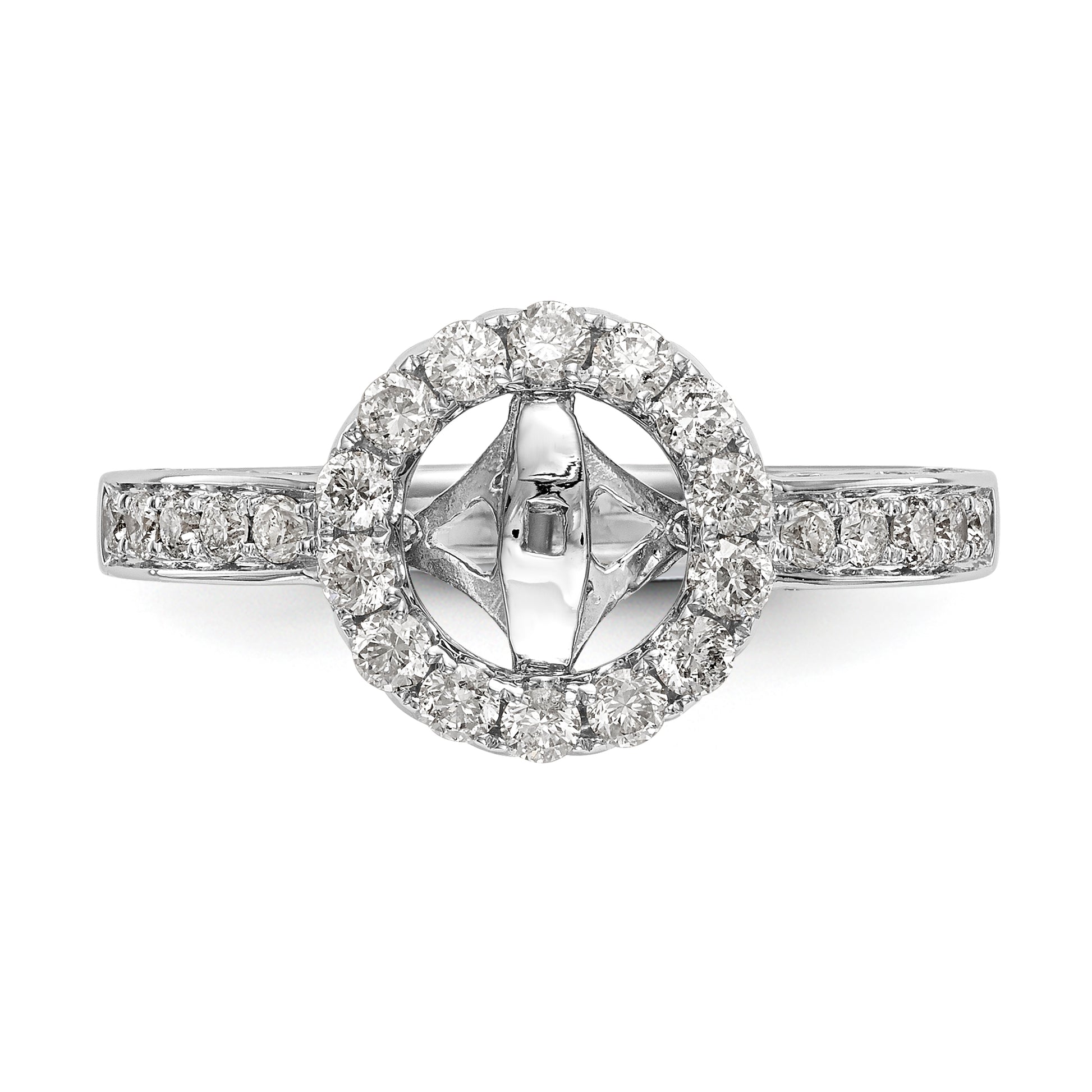 14KW Peg Set Simulated Diamond Round Halo Engagement Ring