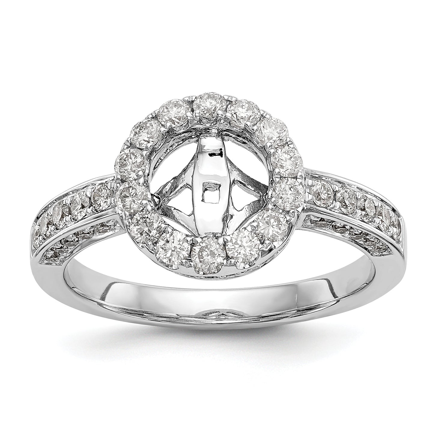 14KW Peg Set Simulated Diamond Round Halo Engagement Ring