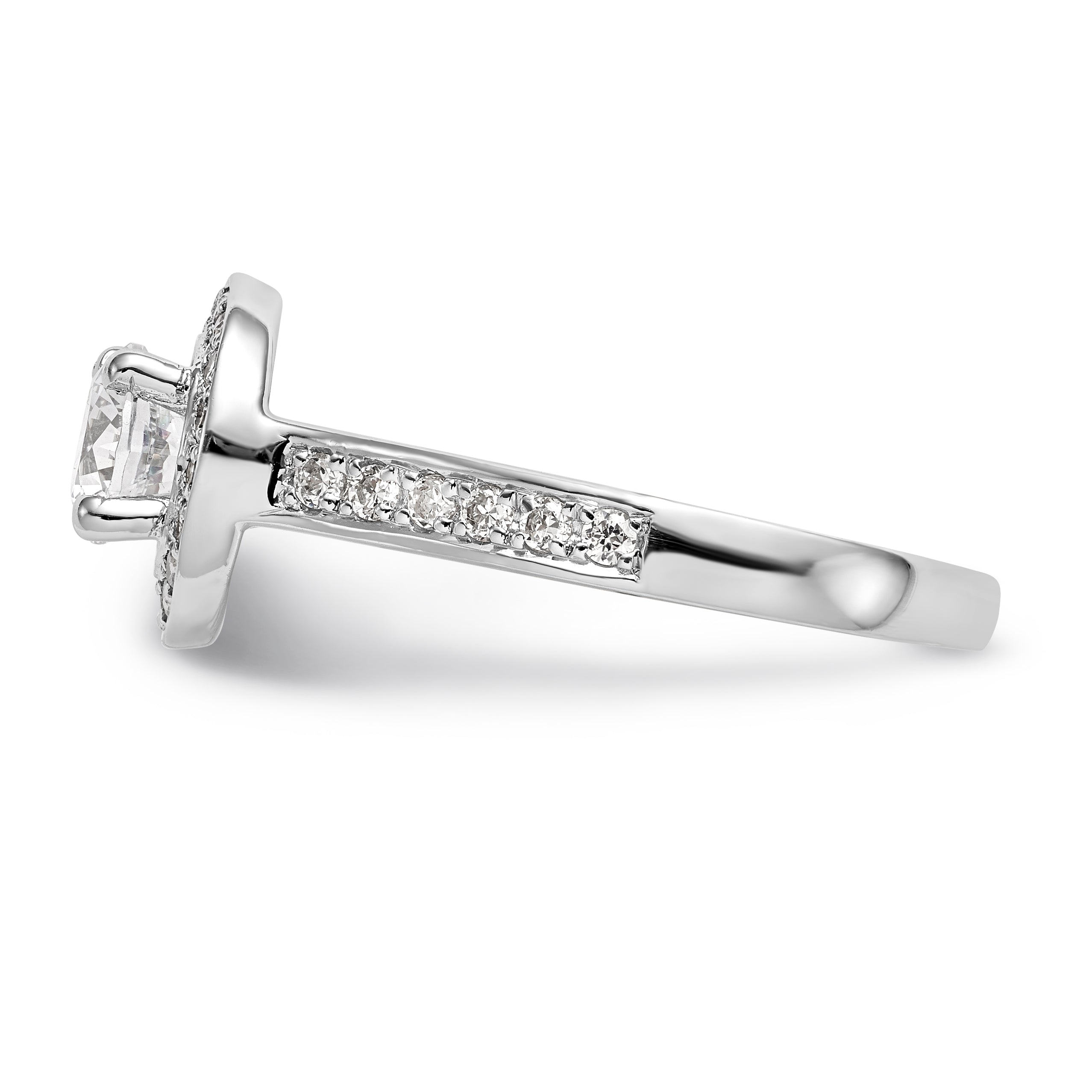 14K White Gold Round Simulated Diamond Halo Engagement Ring