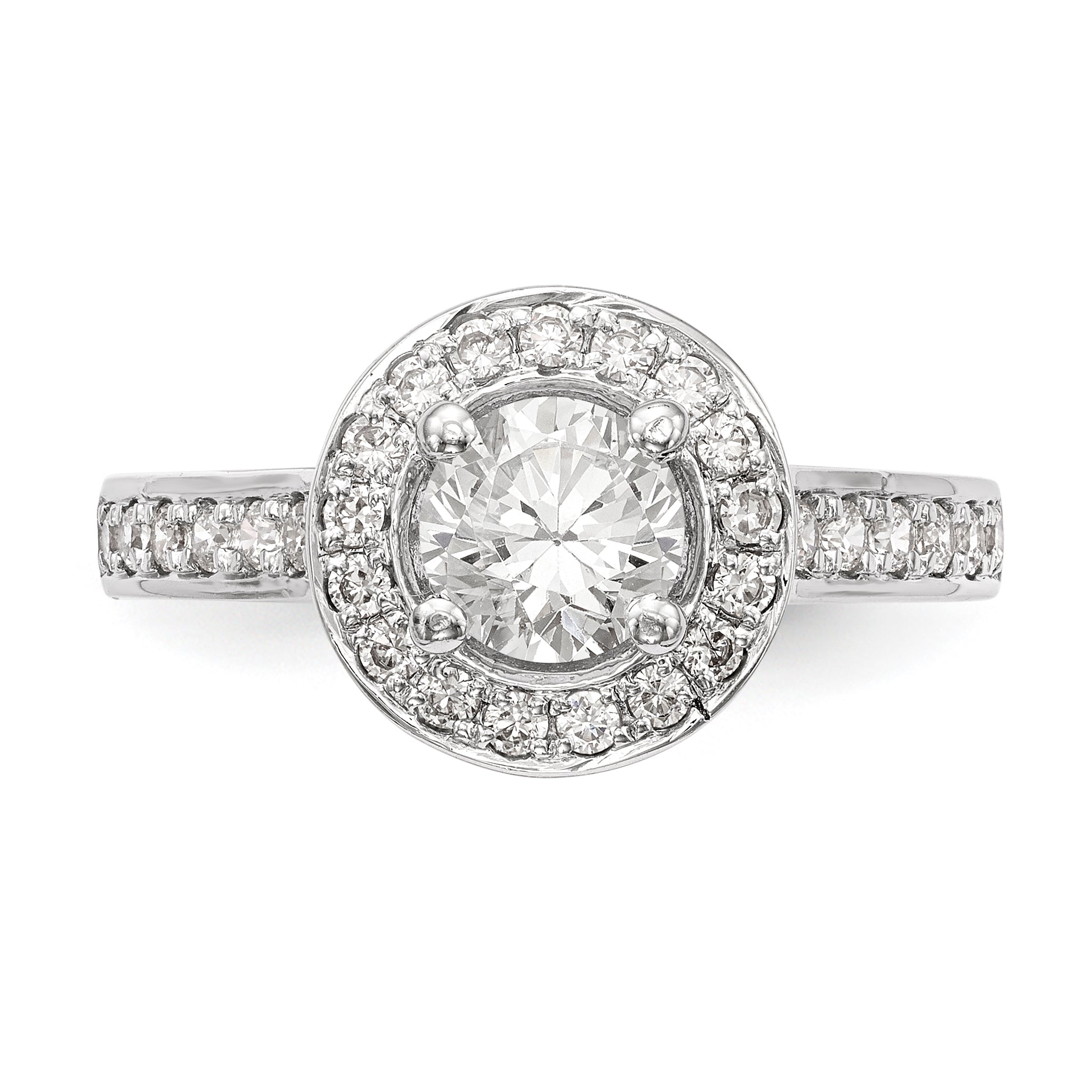 14K White Gold Round Simulated Diamond Halo Engagement Ring