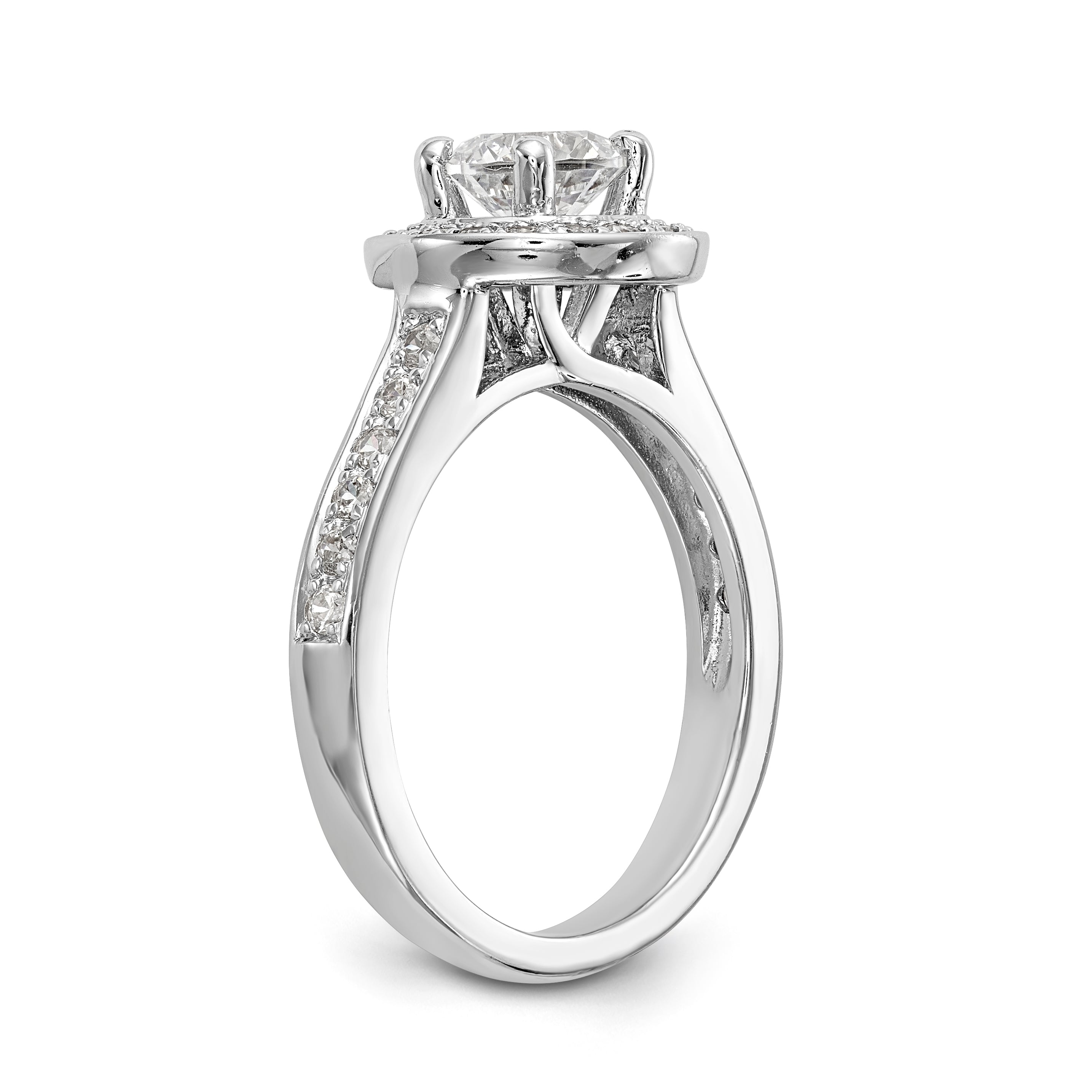 14K White Gold Round Simulated Diamond Halo Engagement Ring