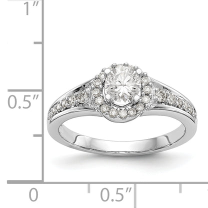 14K White Gold Round Simulated Diamond Halo Engagement Ring