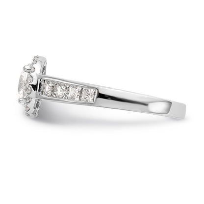 14K White Gold Round Simulated Diamond Halo Engagement Ring