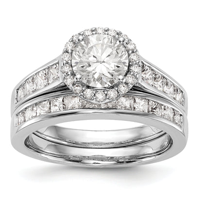 14K White Gold Round Simulated Diamond Halo Engagement Ring