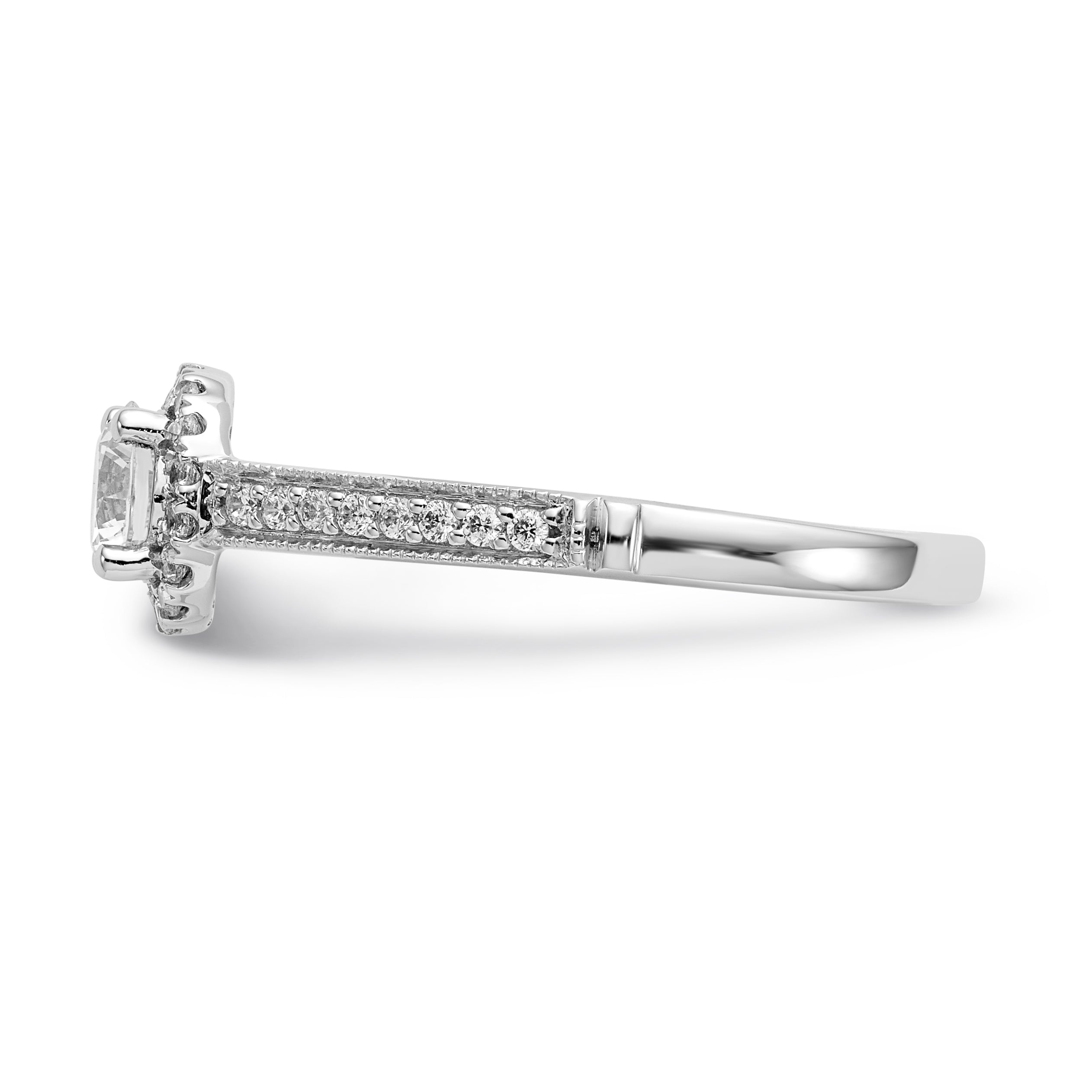 14K White Gold Round Simulated Diamond Halo Engagement Ring