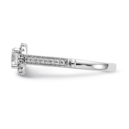 14K White Gold Round Simulated Diamond Halo Engagement Ring
