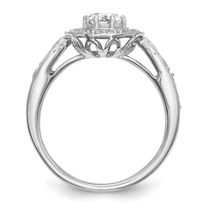 14K White Gold Round Simulated Diamond Halo Engagement Ring
