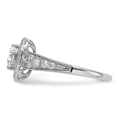 14K White Gold Round Simulated Diamond Halo Engagement Ring