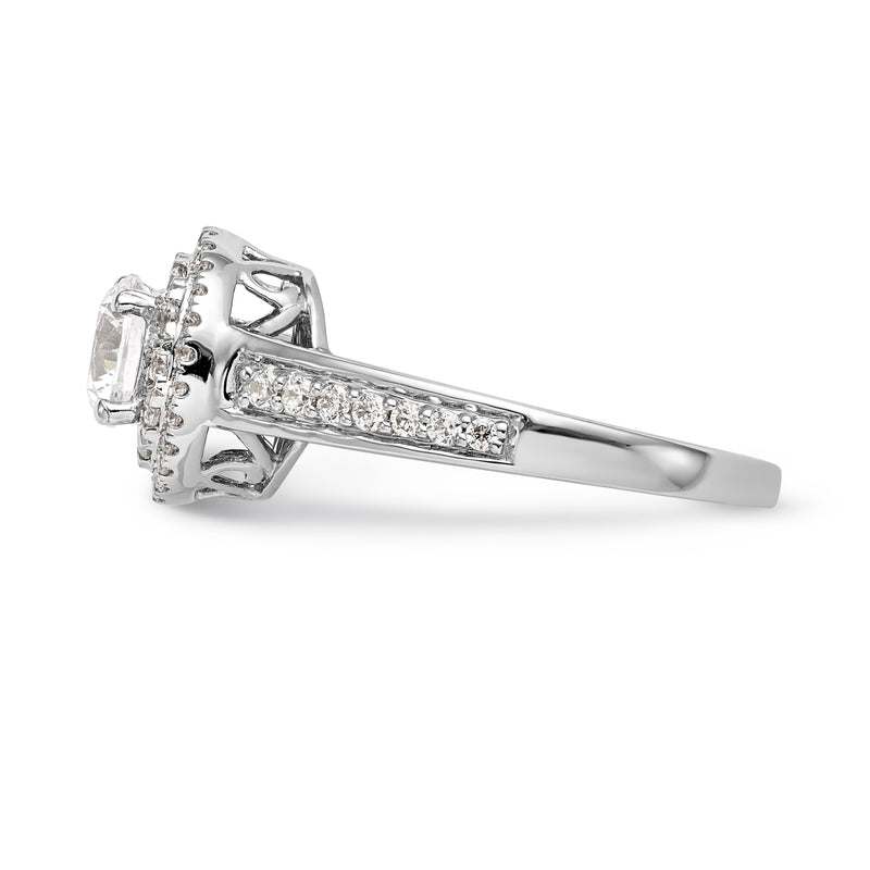 14K White Gold Round Simulated Diamond Halo Engagement Ring