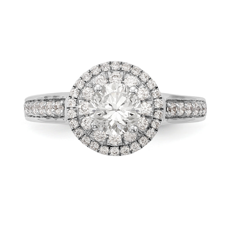 14K White Gold Round Simulated Diamond Halo Engagement Ring