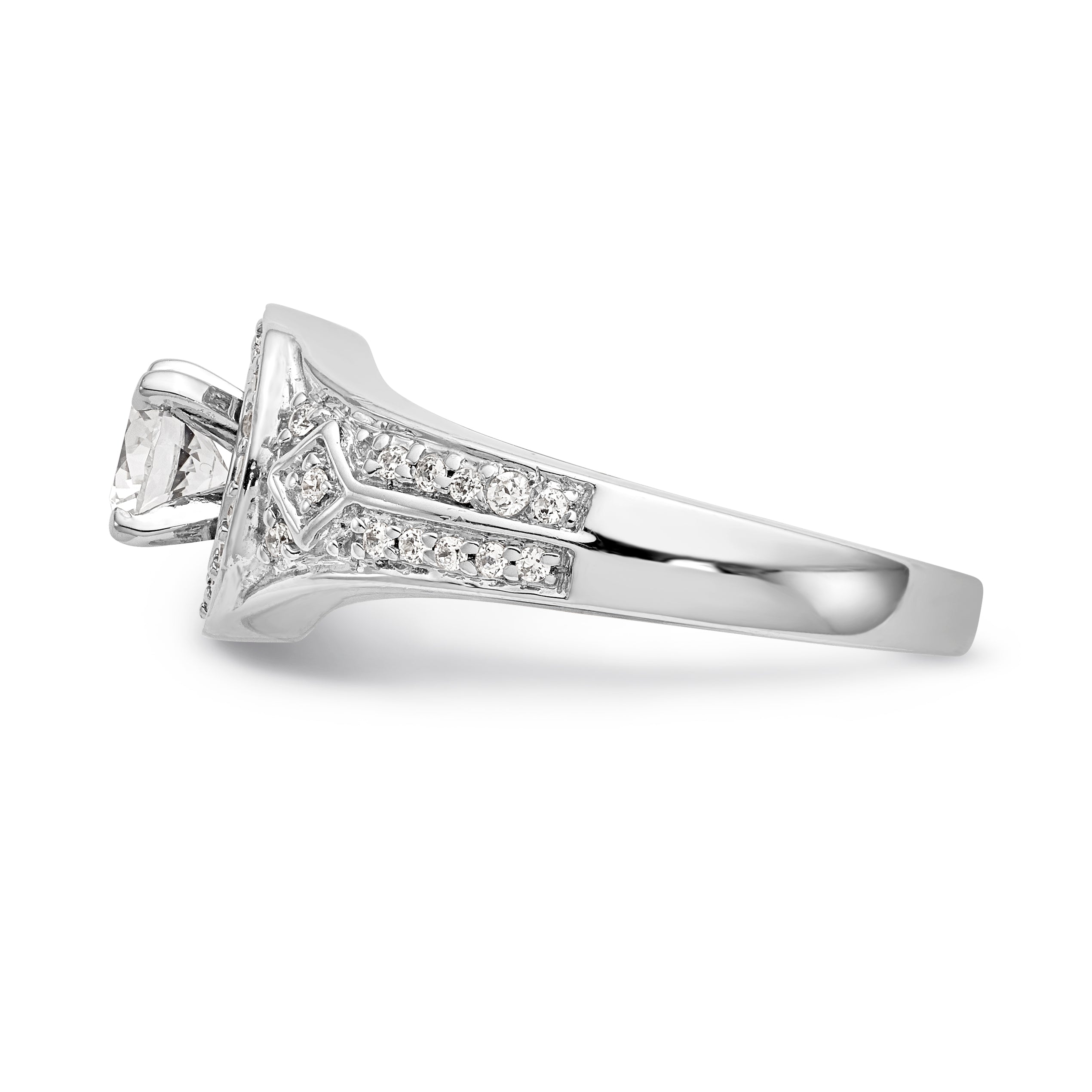 14K White Gold Round Simulated Diamond Halo Engagement Ring