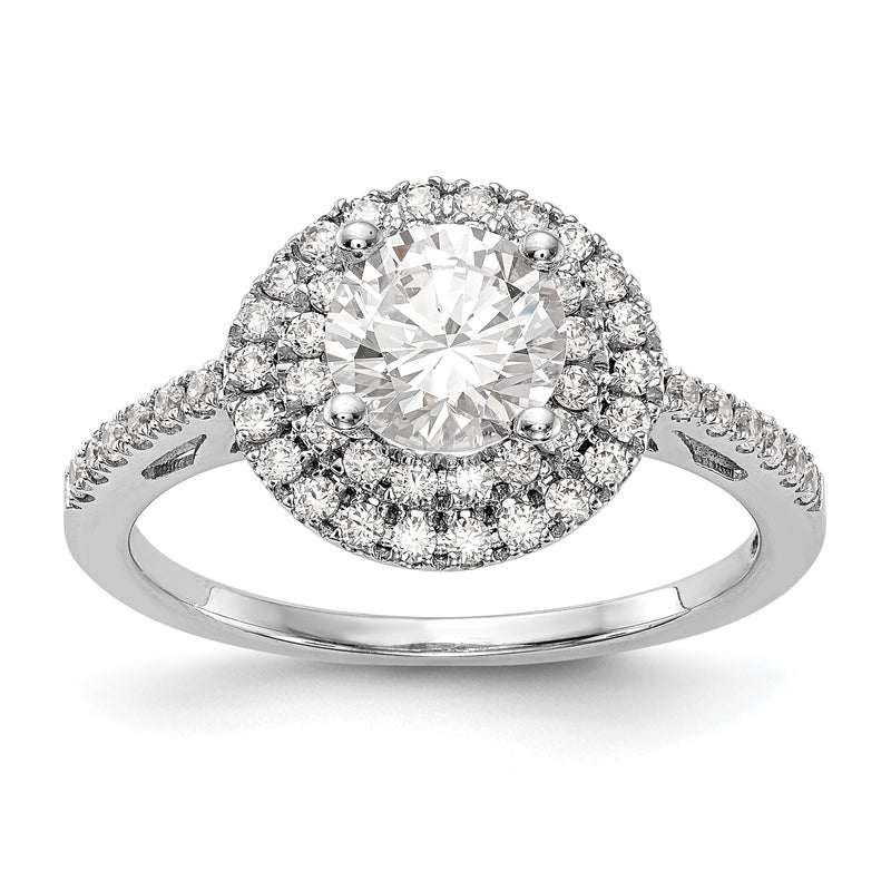 14KW Round Simulated Diamond Double Halo Engagement Ring