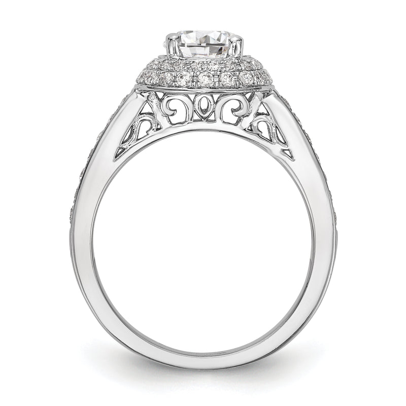 14KW Round Simulated Diamond Double Halo Engagement Ring