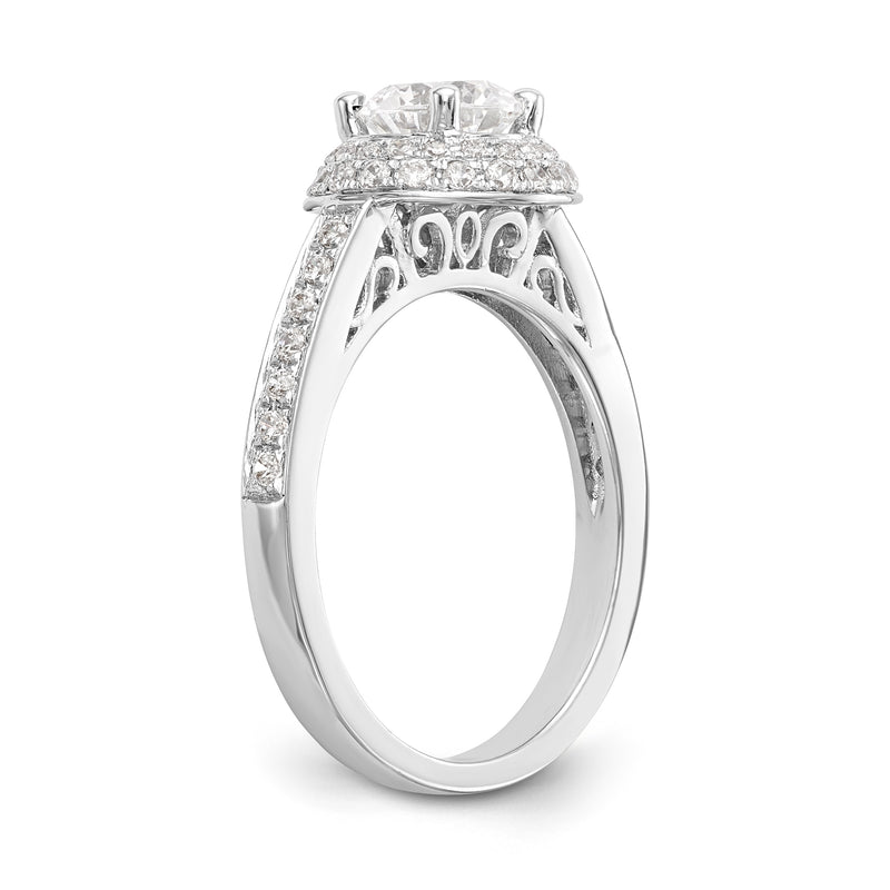 14KW Round Simulated Diamond Double Halo Engagement Ring