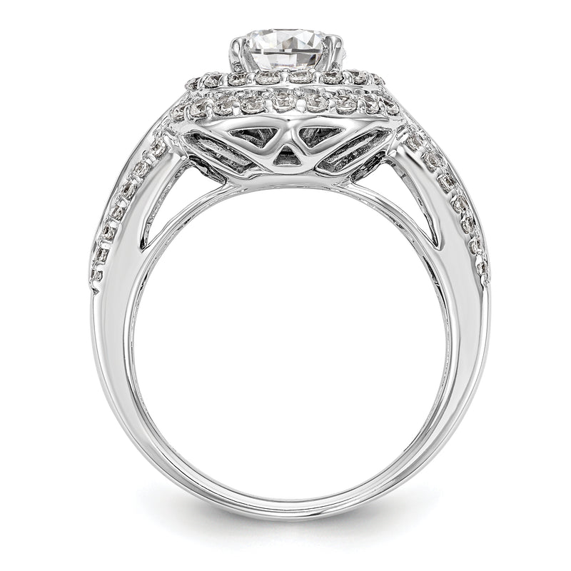 14KW Round Simulated Diamond Double Halo Engagement Ring