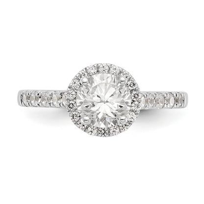 14K White Gold Round Simulated Diamond Halo Engagement Ring