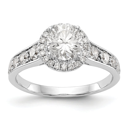 14K White Gold Round Simulated Diamond Halo Engagement Ring