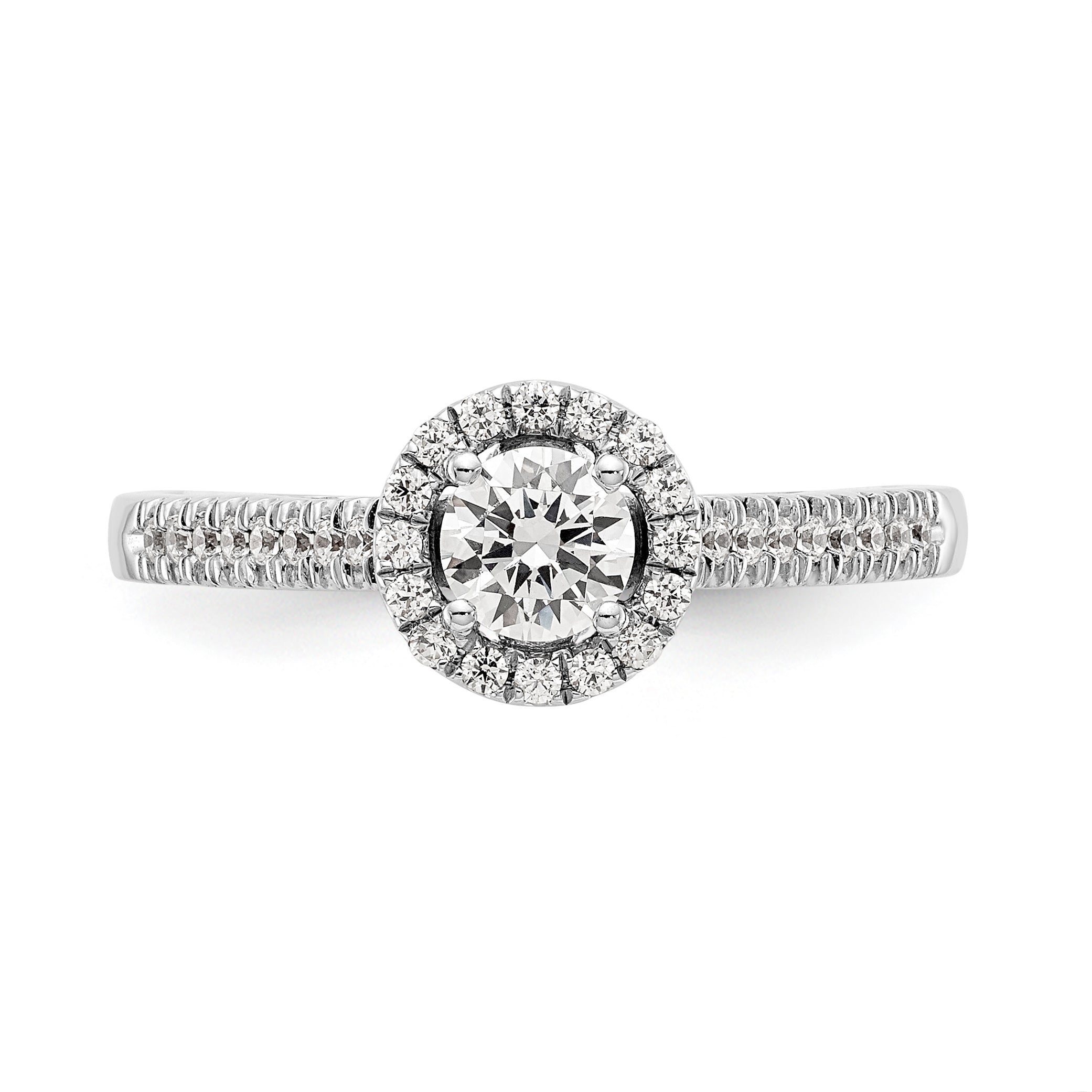14K White Gold Round Simulated Diamond Halo Engagement Ring
