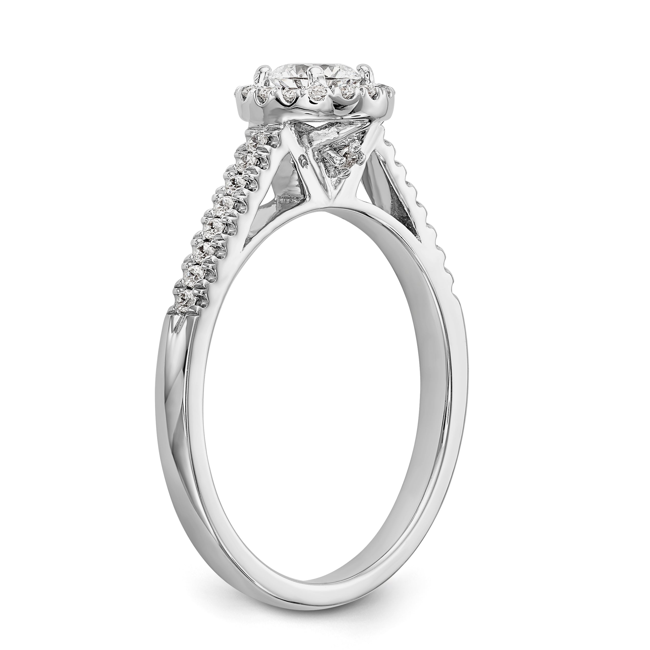 14K White Gold Round Simulated Diamond Halo Engagement Ring