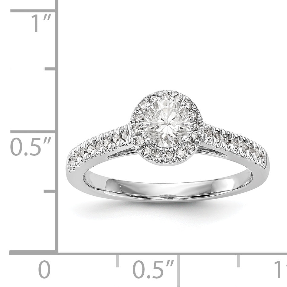 14K White Gold Round Simulated Diamond Halo Engagement Ring