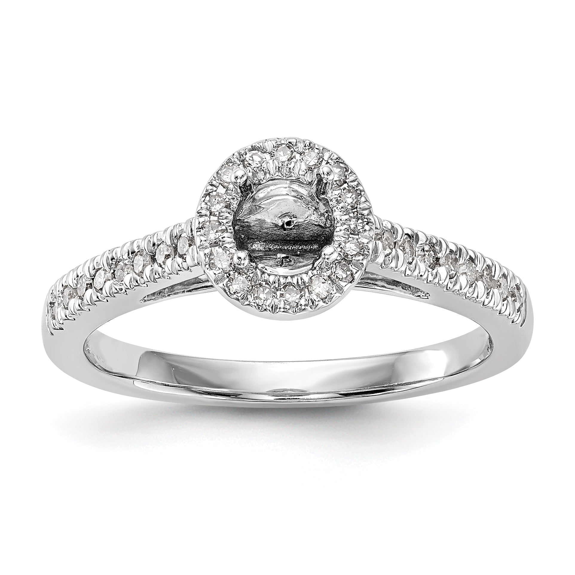 14K White Gold Round Simulated Diamond Halo Engagement Ring