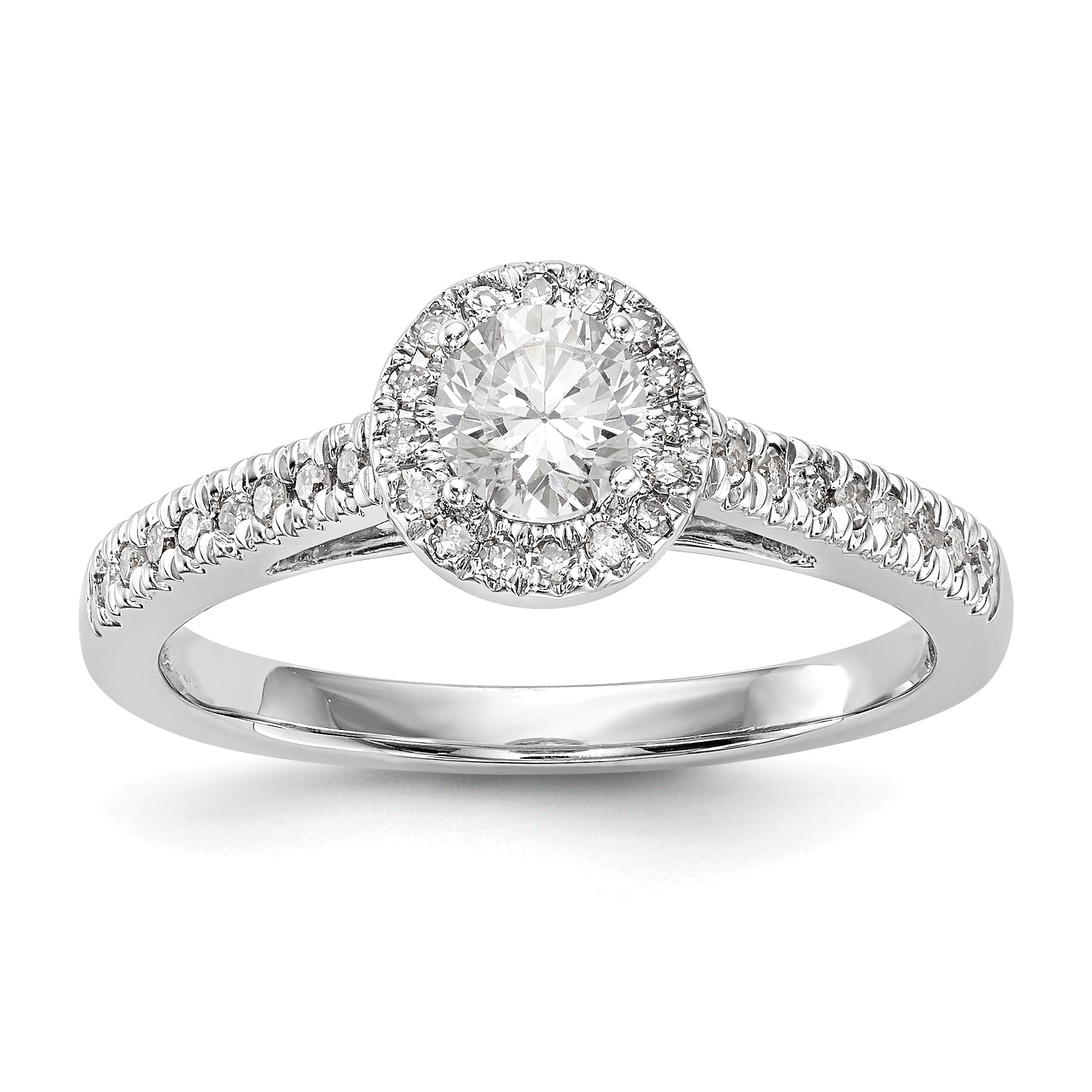 14K White Gold Round Simulated Diamond Halo Engagement Ring