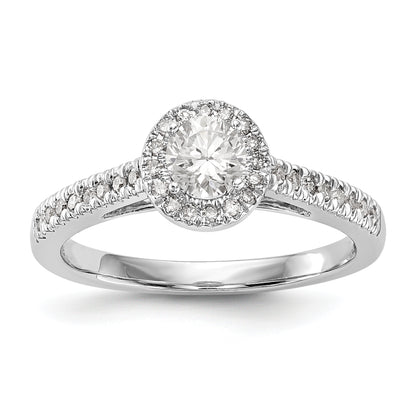 14K White Gold Round Simulated Diamond Halo Engagement Ring