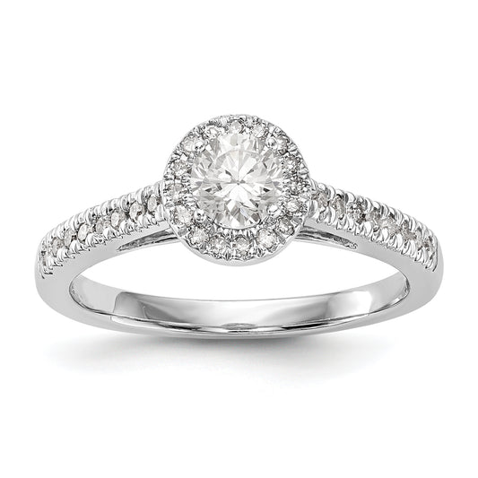 14K White Gold Round Simulated Diamond Halo Engagement Ring