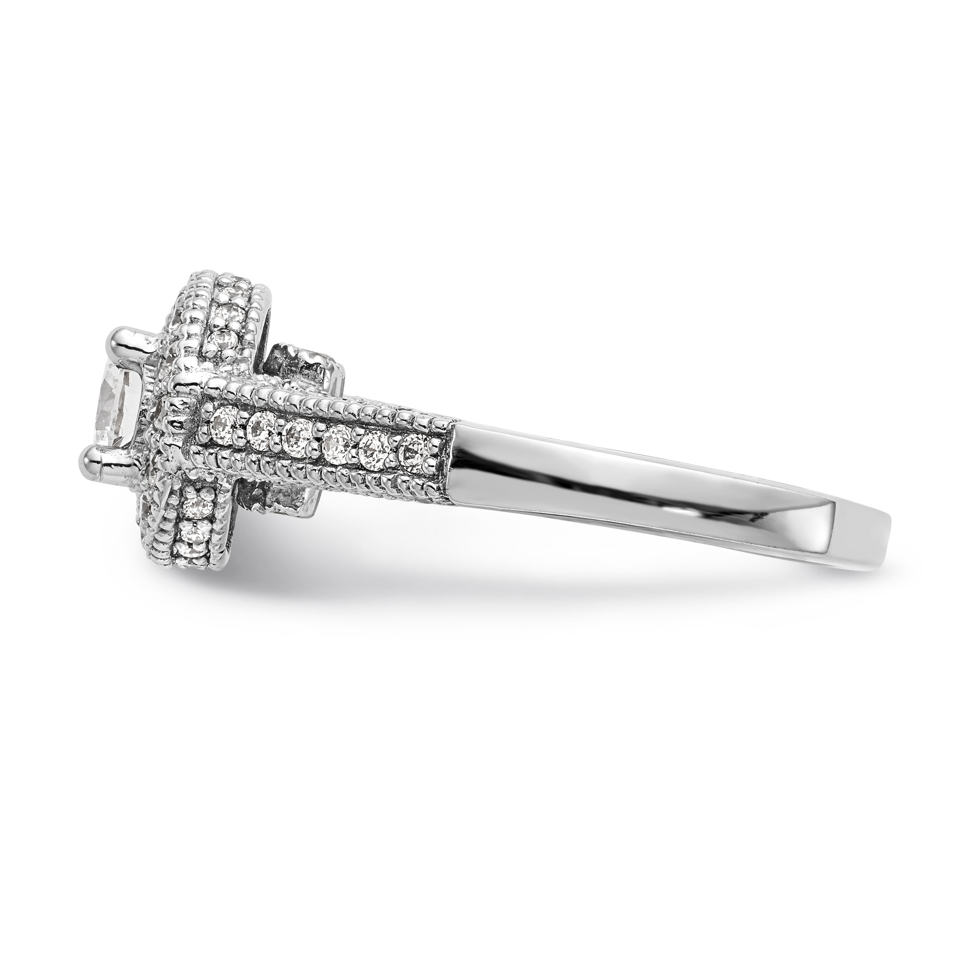 14K White Gold Round Simulated Diamond Halo Engagement Ring