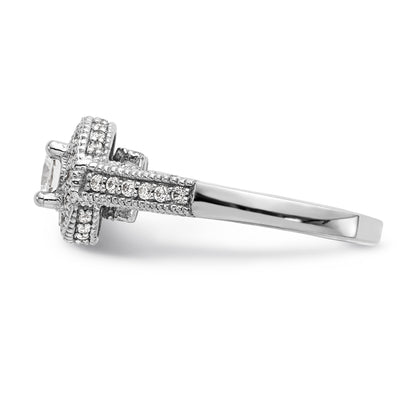 14K White Gold Round Simulated Diamond Halo Engagement Ring