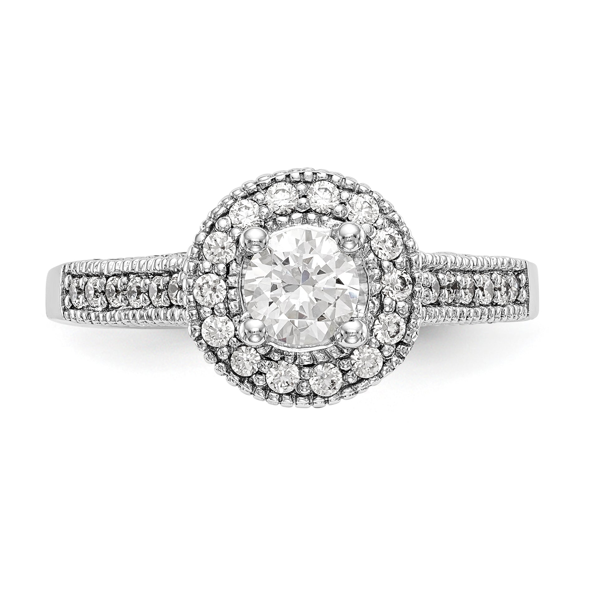 14K White Gold Round Simulated Diamond Halo Engagement Ring