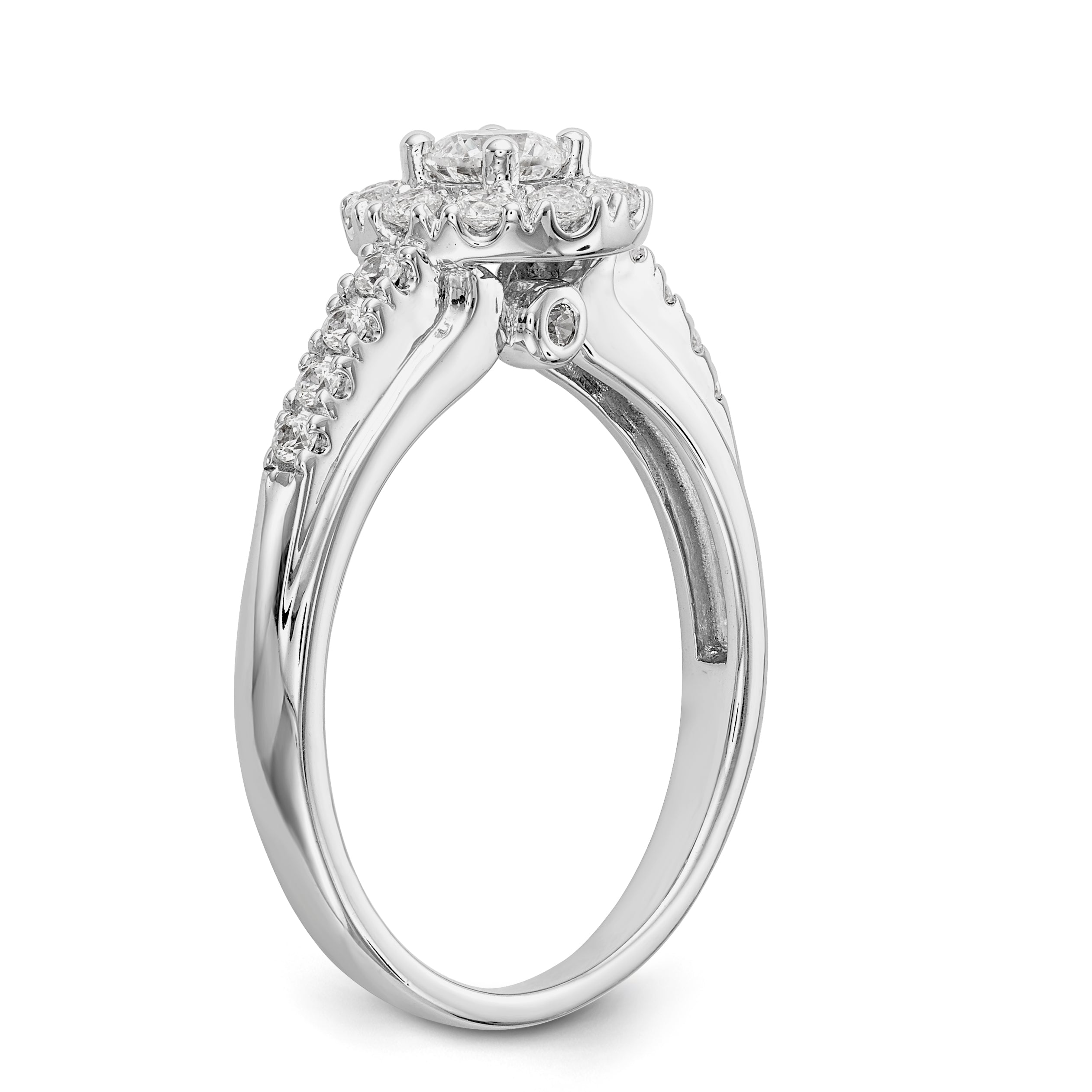 14K White Gold Round Simulated Diamond Halo Engagement Ring