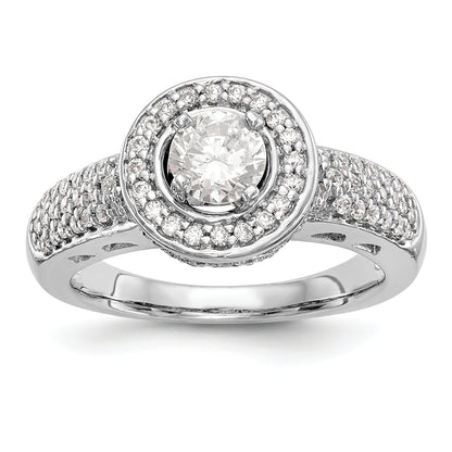 14K White Gold Round Simulated Diamond Halo Engagement Ring